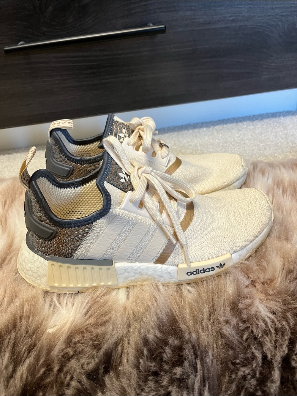 adidas NMD R1 Sneakers in Cream and Tan with Gray Accents